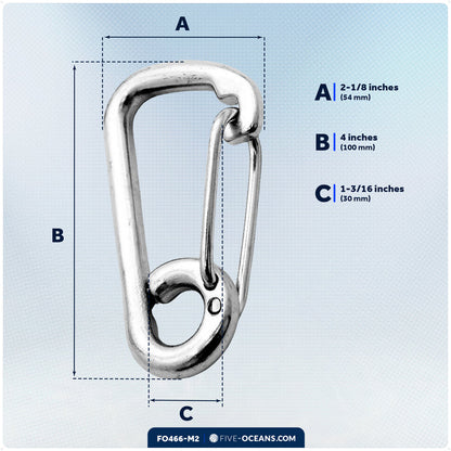 4" Asymmetric Snap Hook Carabiner, AISI316 Stainless Steel, 2-Pack - FO466-M2 - Five Oceans