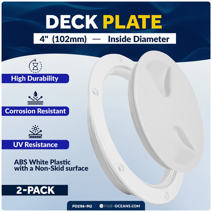 4" Deck Plate, Round, White 2-Pack - FO296-M2 - Five Oceans