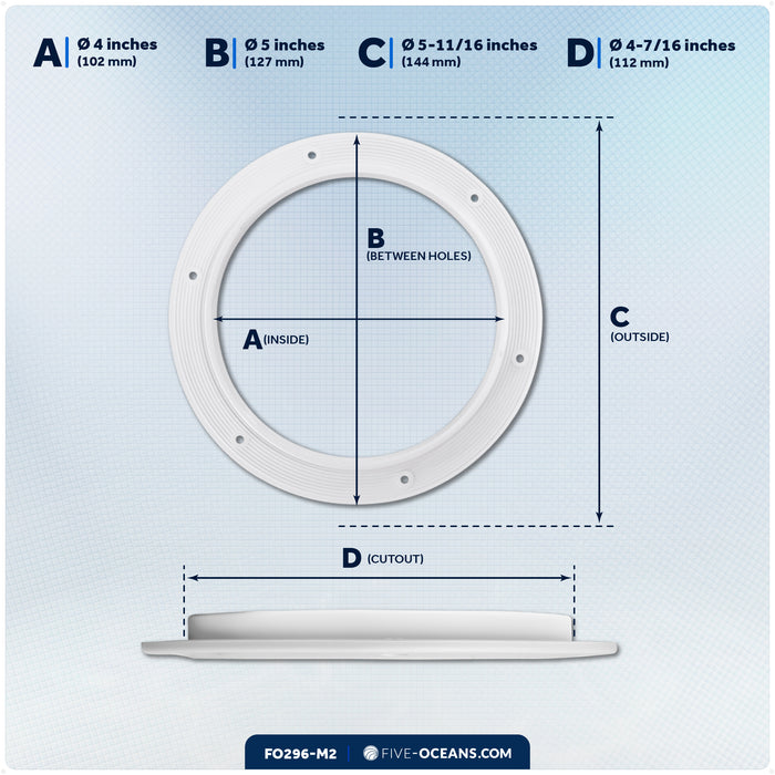 4" Deck Plate, Round, White 2-Pack - FO296-M2 - Five Oceans
