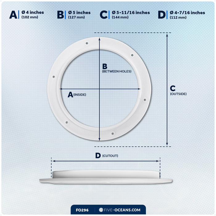 4" Deck Plate, Round, White - FO296 - Five Oceans