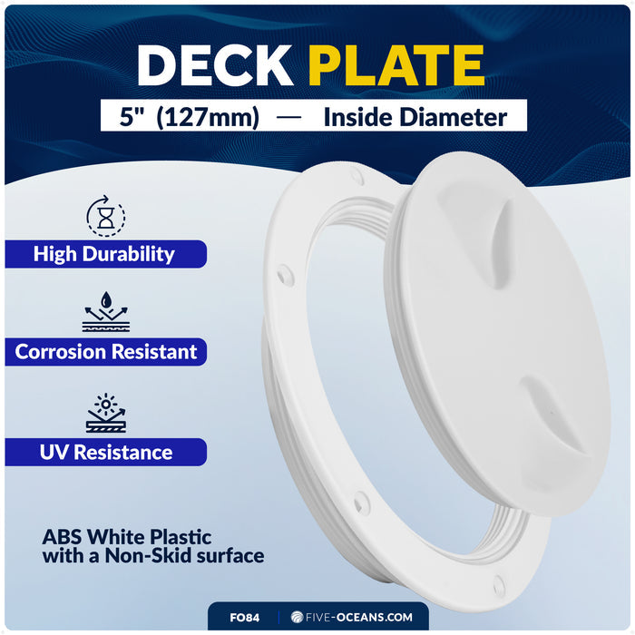 5" Deck Plate, Round Screw-in, White