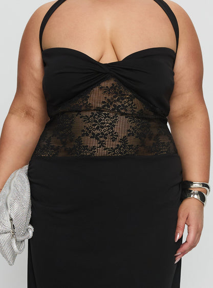 Adalyne Lace Halter Maxi Dress Black Curve