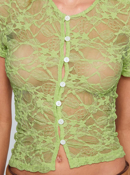 Lindy Button Up Sheer Top Green