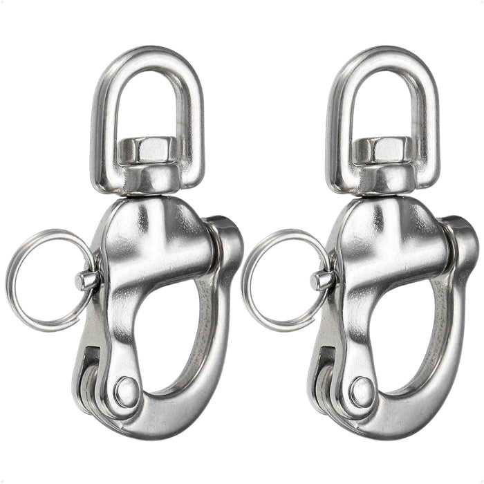 5" Pin Release Snap Shackle with Swivel Eye, AISI316 Stainless Steel, 2-Pack - FO445-M2 - Five Oceans