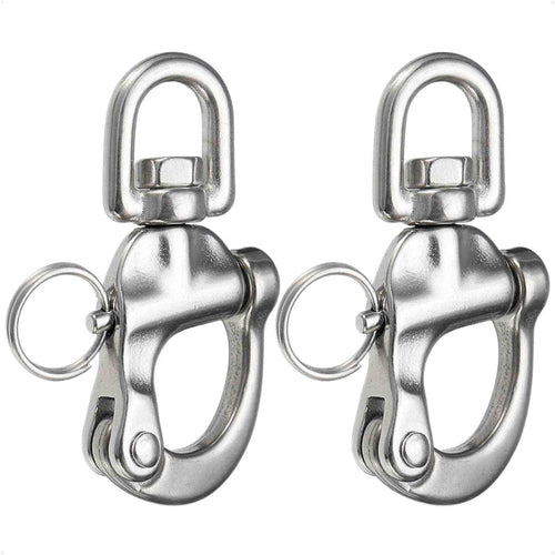 5" Pin Release Snap Shackle with Swivel Eye, AISI316 Stainless Steel, 2-Pack - FO445-M2 - Five Oceans