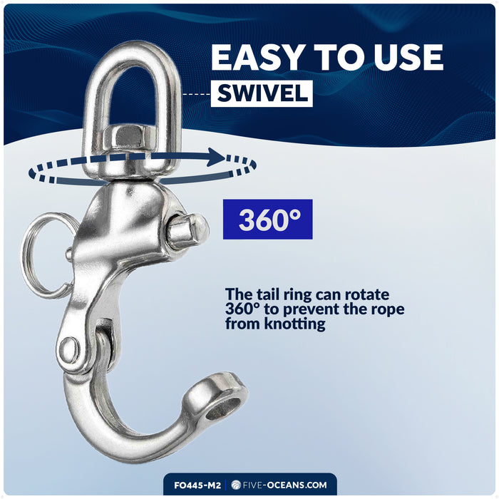 5" Pin Release Snap Shackle with Swivel Eye, AISI316 Stainless Steel, 2-Pack - FO445-M2 - Five Oceans