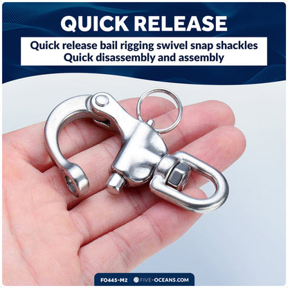 5" Pin Release Snap Shackle with Swivel Eye, AISI316 Stainless Steel, 2-Pack - FO445-M2 - Five Oceans