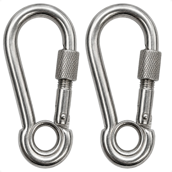 5/16" Snap Hook with Screw Nut & Eyelet, AISI316 Stainless Steel, 2-Pack