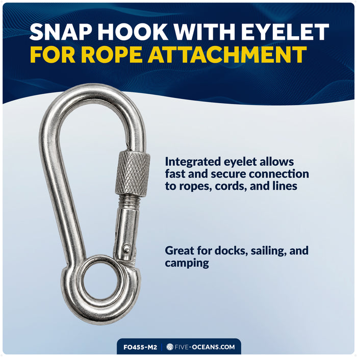5/16" Snap Hook with Screw Nut & Eyelet, AISI316 Stainless Steel, 2-Pack