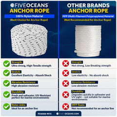 5/16" x 75' Premium 3-Strand Nylon Line, White with Black Tracer - FO4566-M75 - Five Oceans