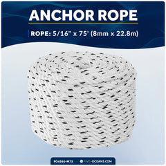 5/16" x 75' Premium 3-Strand Nylon Line, White with Black Tracer - FO4566-M75 - Five Oceans
