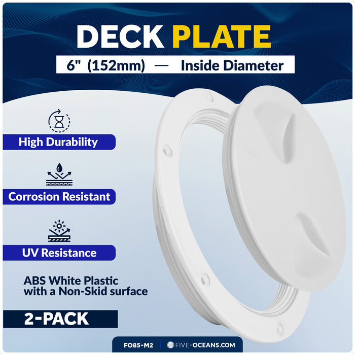 6" Deck Plate, Round Screw-in, White, 2-Pack