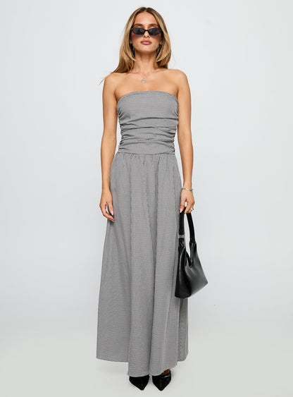 Arkadia Strapless Maxi Dress Black / White Check