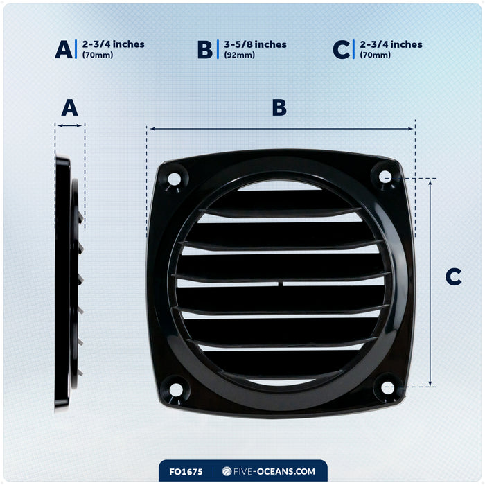 6-Slotted Louvered Flush Hose Ventilators, 3" Hose Diameter, Black - FO1675 - Five Oceans