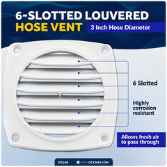 6-Slotted Louvered Hose Vent, 3" Hose Diameter, White
