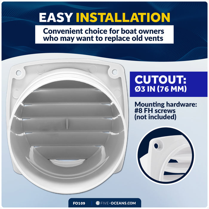 6-Slotted Louvered Hose Vent, 3" Hose Diameter, White