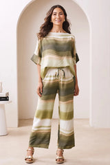Casey Straight Leg Pants Irene Print in Olive & White