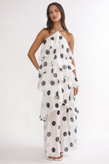 Darylyn Tiered Ruffle Maxi Dress Polka Dot White