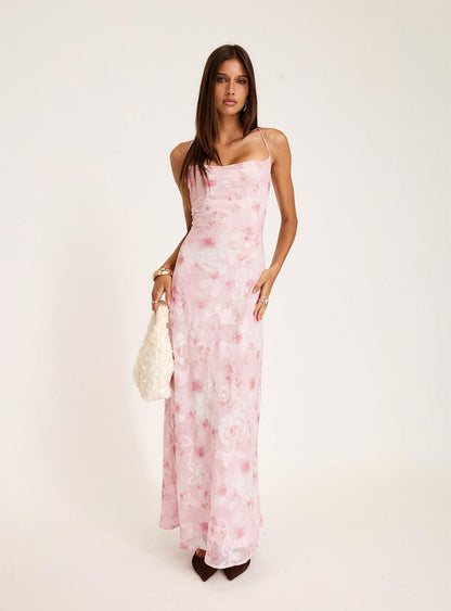 Celena Maxi Dress Pink Floral Burnout