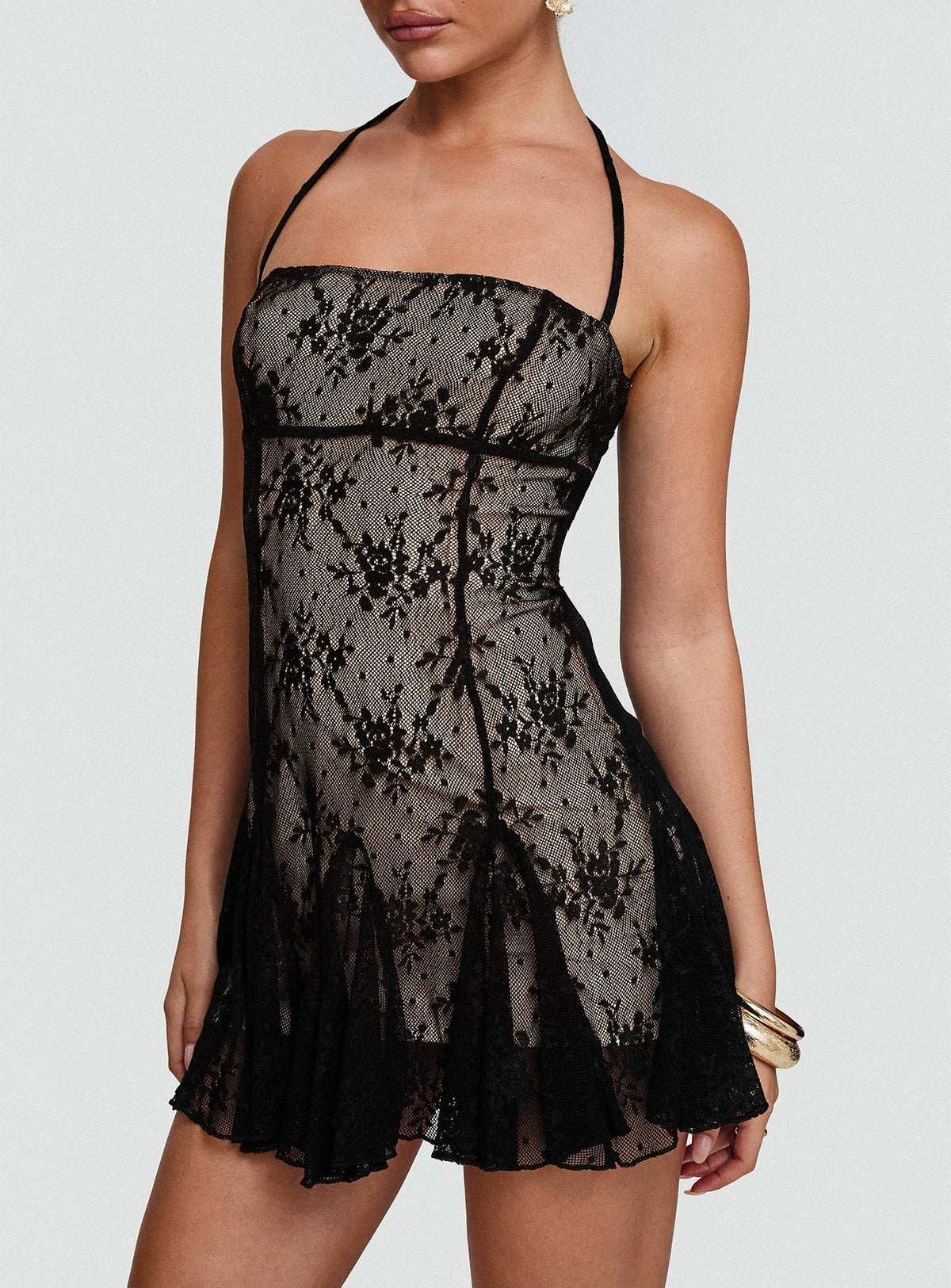 Delamere Lace Mini Dress Black