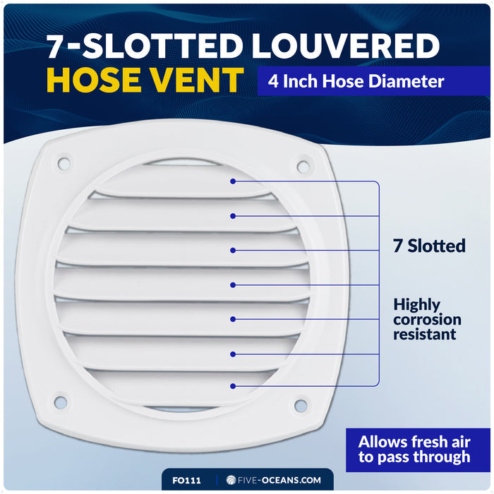 7-Slotted Louvered Hose Vent, 4" Hose Diameter, White