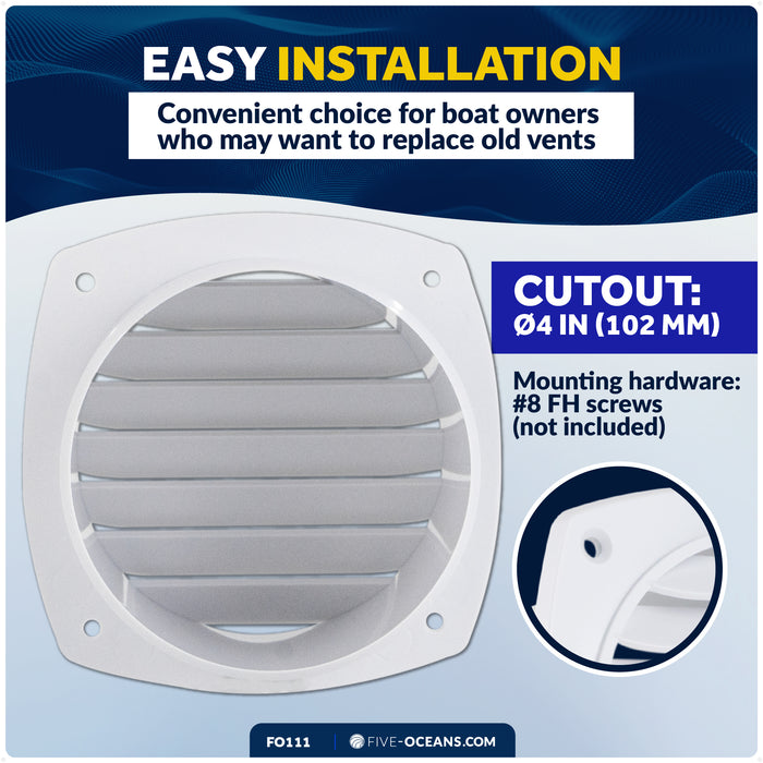 7-Slotted Louvered Hose Vent, 4" Hose Diameter, White