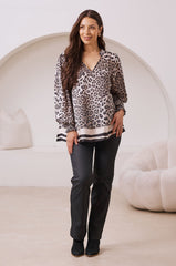 Mya V-Neck Animal Print Long Sleeve Top