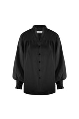 Adriana Long Sleeve Linen Top in Black
