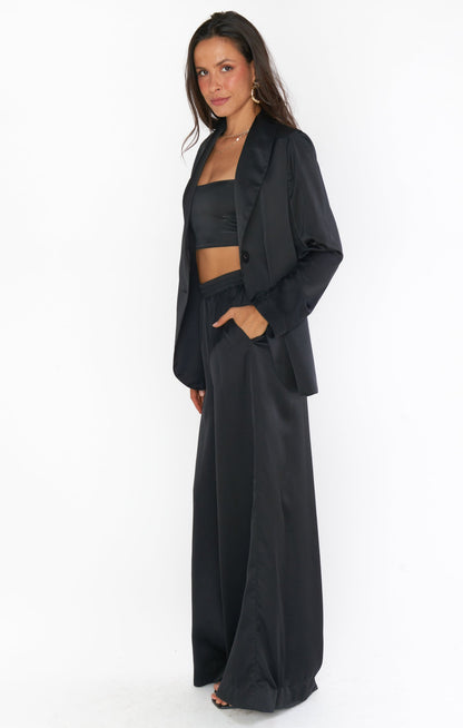 Tucker Top ~ Black Luxe Satin