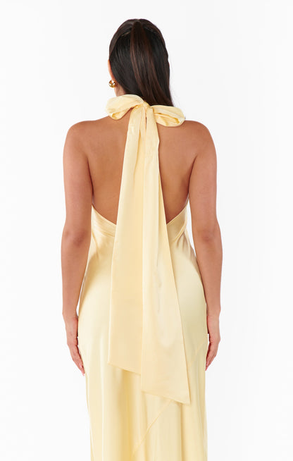 Lisa Maxi Dress ~ Pale Yellow Luxe Satin