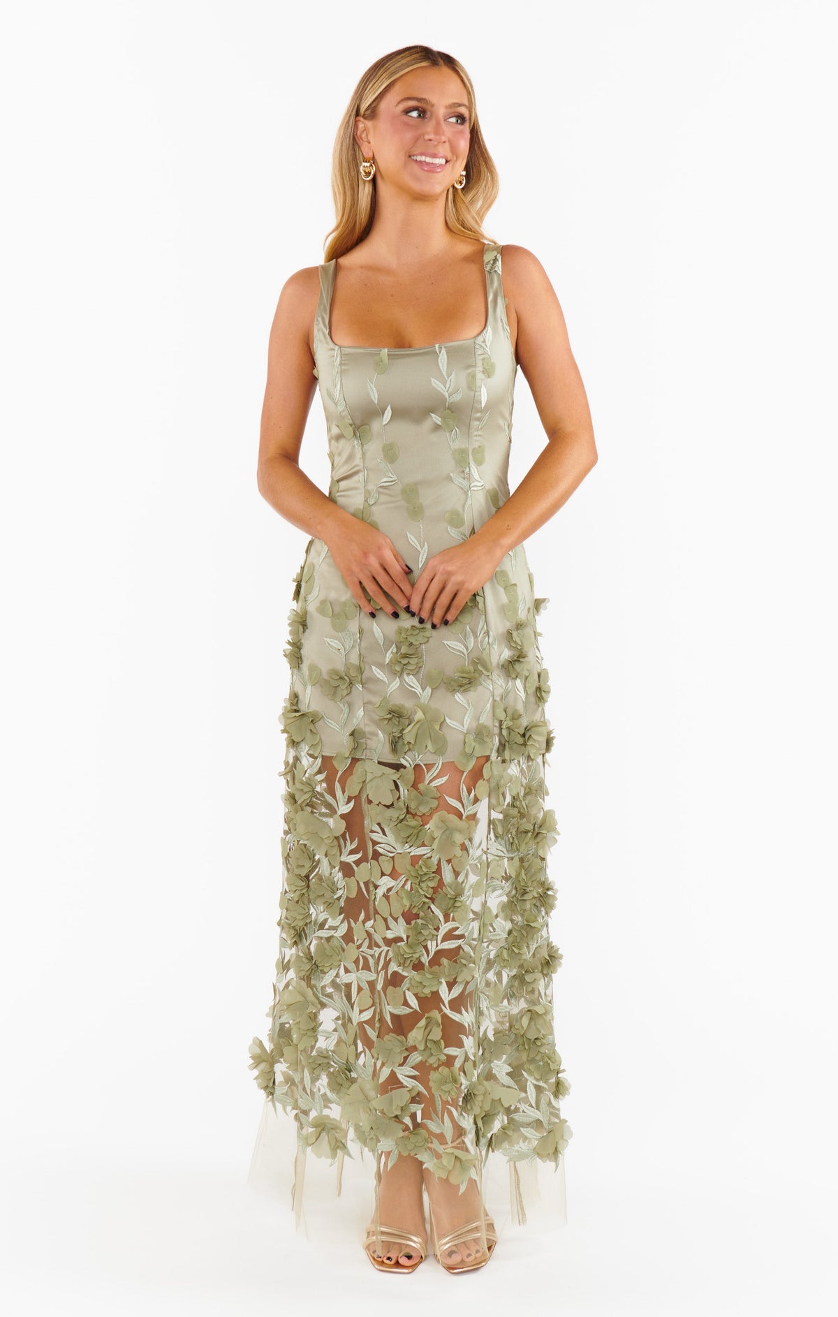 Stephanie Dress ~ Moss Green 3D Floral