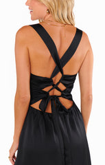Mina Midi Dress ~ Black Luxe Satin