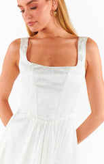 Nina Midi Dress ~ White Rose Satin