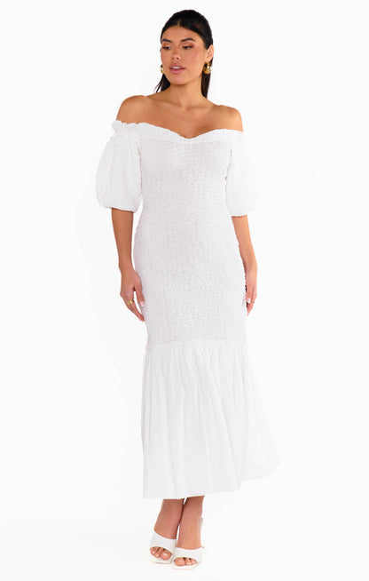 Rom Com Midi Dress ~ White Texture Stretch