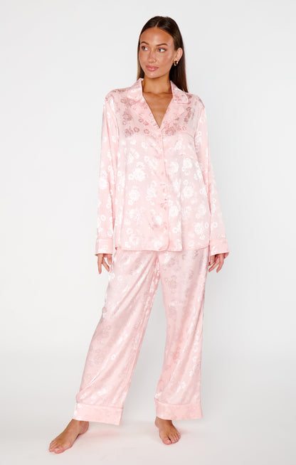 Classic Cropped PJ Set ~ Pink Floral Silky