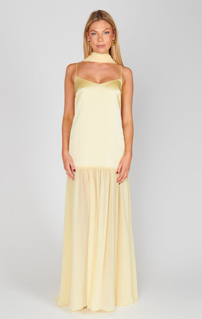 Dalia Maxi Dress ~ Pale Yellow Luxe Satin