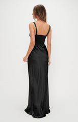 Lana Maxi Dress ~ Black Luxe Satin