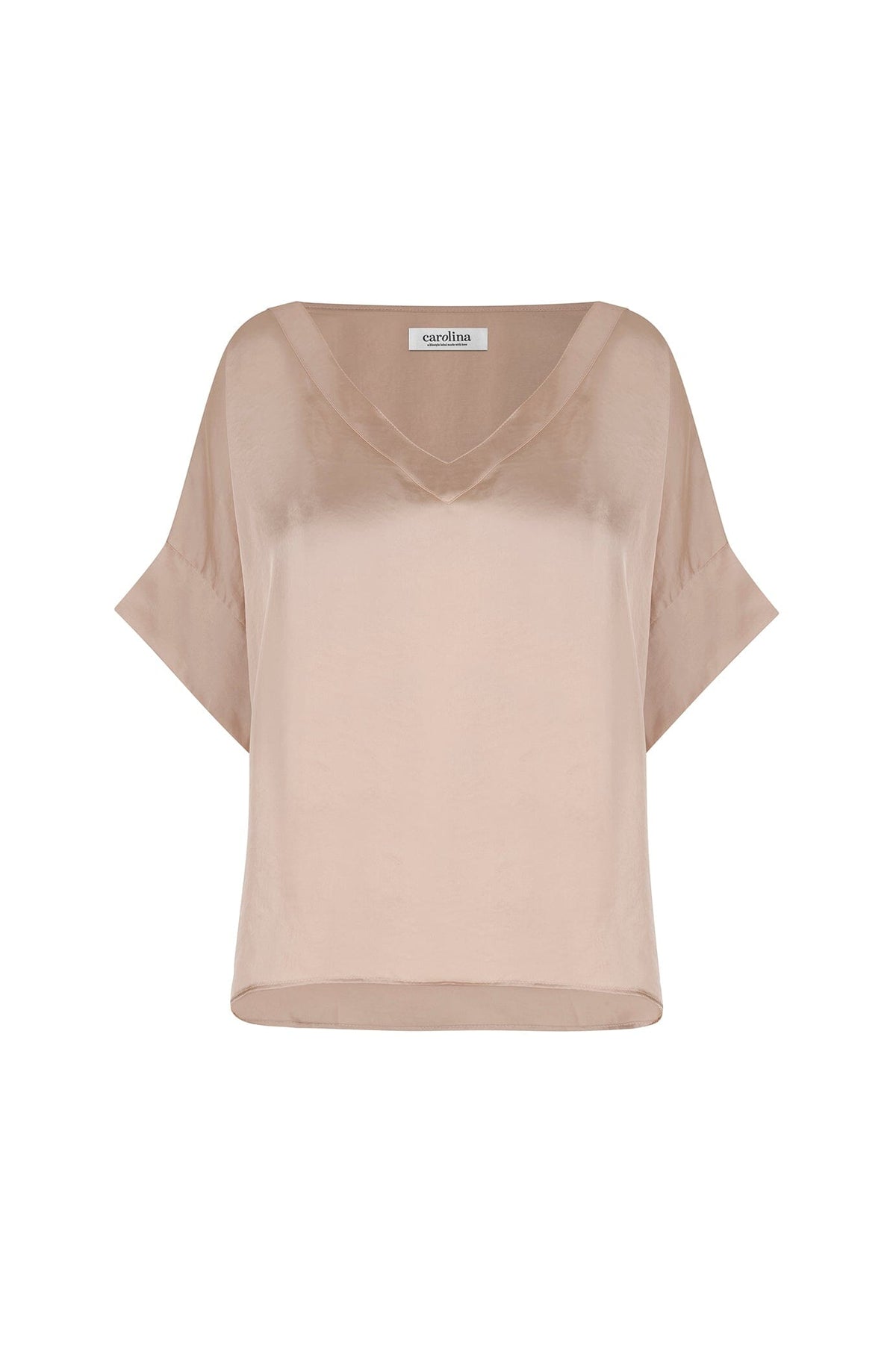 Bianca Short Sleeve Top Almond with V Neck