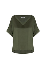 Bianca Short Sleeve Top Olive with V Neck