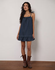 Carlisle Mini Dress in Chambray Indigo