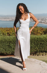 Mina Midi Dress ~ Ivory Luxe Satin