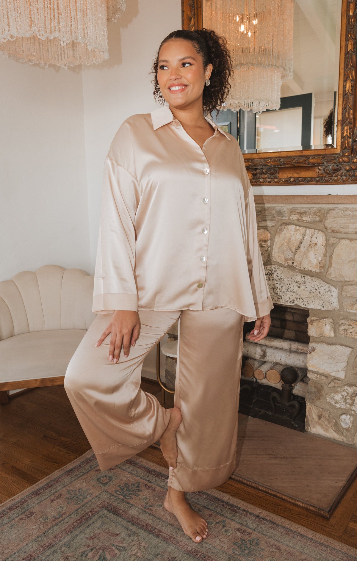 Prep Time Pants ~ Champagne Luxe Satin