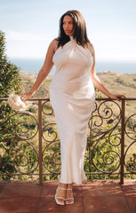 Jasmine Halter Maxi Dress ~ Ivory Luxe Satin