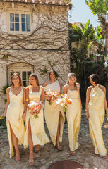 Jasmine Halter Maxi Dress ~ Pale Yellow Luxe Satin