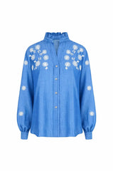 Daphne Embroidered Collared Shirt Denim Blue