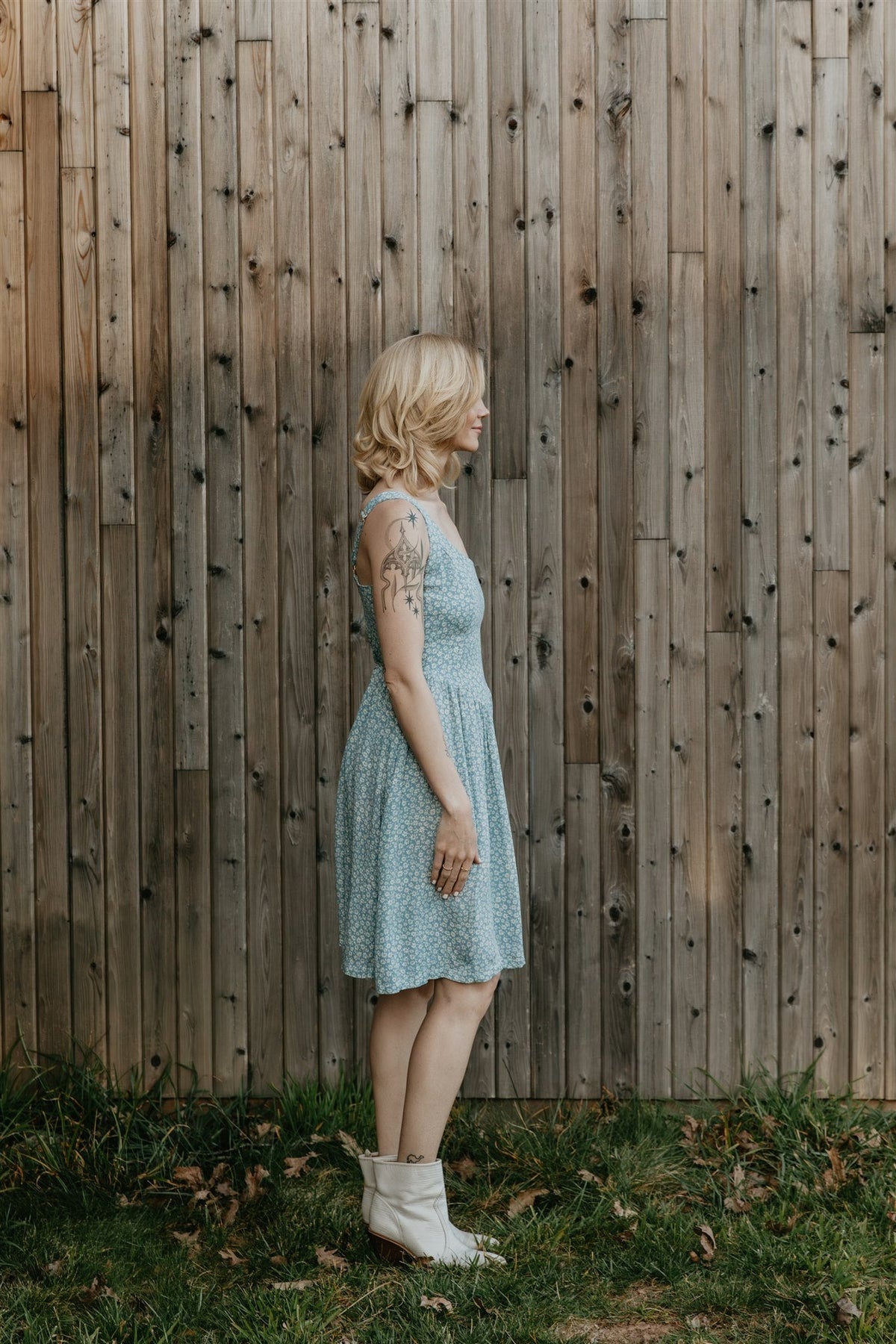 Agnes dress in Blue Calico Crepe