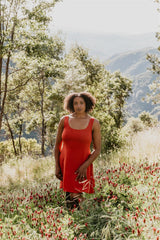 Delana Dress in Coral Challis