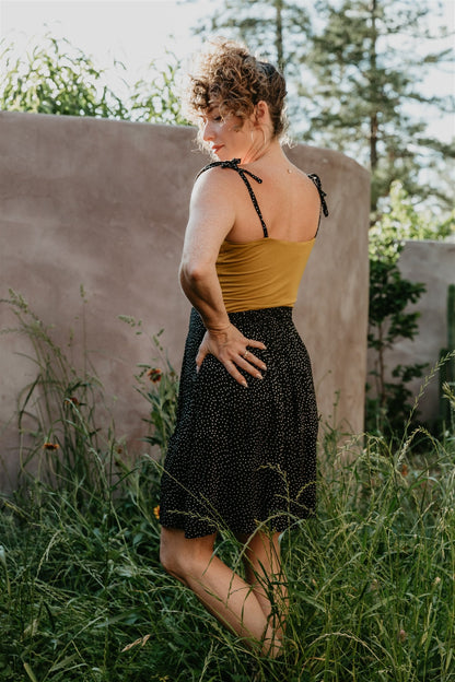 Rah Rah Skirt in Black Polka Dot Challis