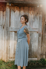 Aviva Top in Textured Blue Irish Linen