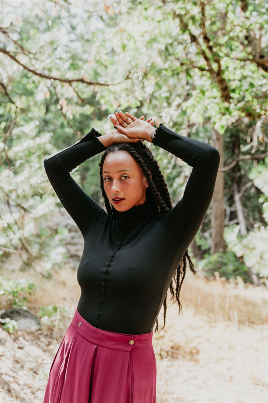 Wavy top in Black Cotton Knit